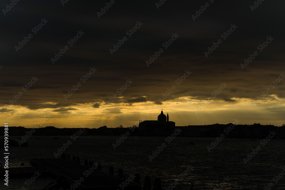 Sunrise over the Giudecca lagoon in Venice, Italy 