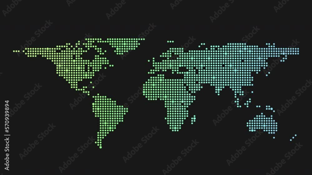 Digital world map from neon dots on black gradient, motion abstract corporate, futuristic and business style background Digital world map from neon dots on black gradient, motion abstract corporate, futuristic and business style background