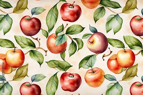 Apple vintage full background pattern water color (ai generated)
