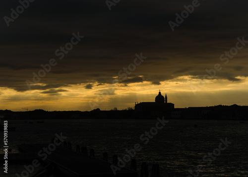Sunrise over the Giudecca lagoon in Venice  Italy 