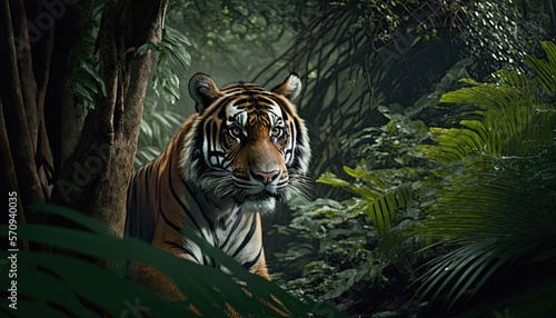 tiger in the jungle, Generative AI Digital Illustration
