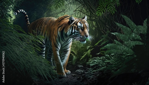 tiger in a dense junglee  Generative AI Digital Illustration