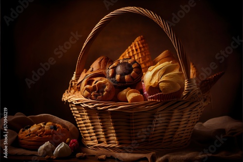 Bread  basket of pastries warm and comforting qualities  Ai generated 