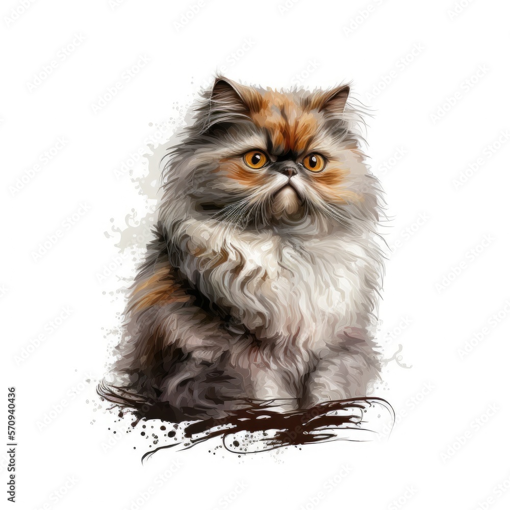 persian cat isolated on white background, Generative AI Digital Illustration