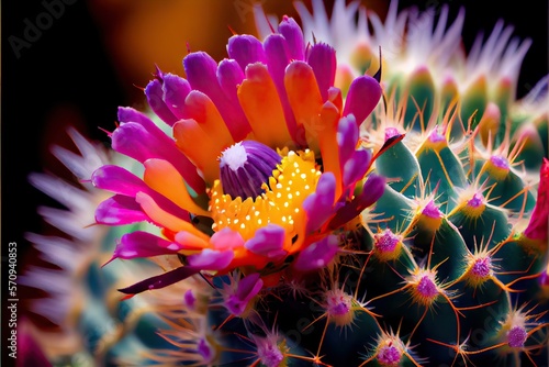 Cactus in bloom vibrant and colorful flowers  Ai generated 
