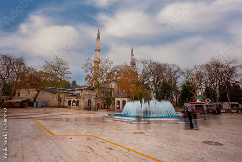 Istanbul, Turkey - December 14, 2014 : People are visiting Eyup Sultan Mosque and Tomb in Istanbul. Eyup is popular tourist attraction in Istanbul, Turkey. (Eyüp Sultan Cami) photo