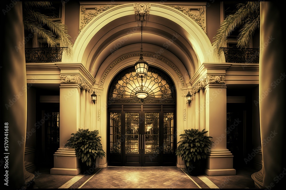 Entrance of luxury hotel photography (Ai generated)