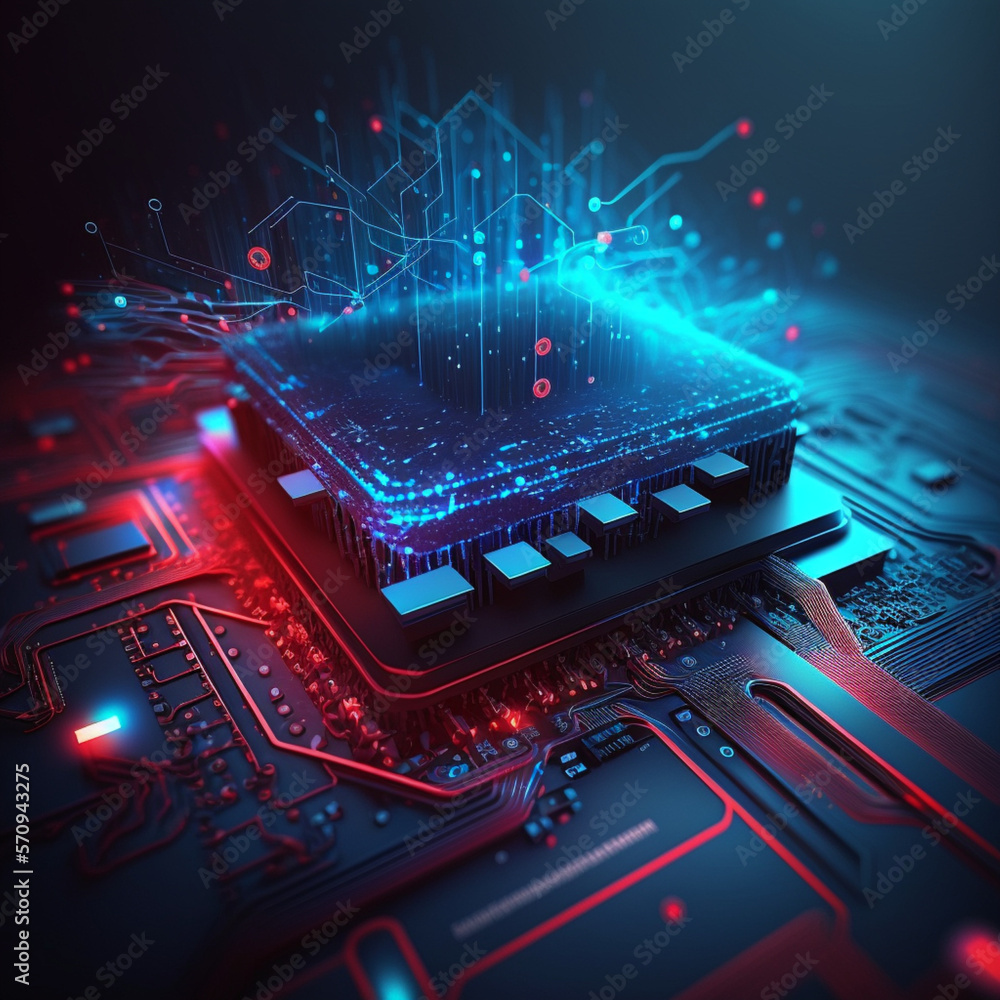 Digital IT Networking Services, Cinematic, hyper-detailed, beautiful blue color gradient with red highlights, moody soft lighting, screen space illumination, reflections,