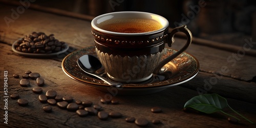 Duftender Kaffee in einer Tasse auf einem Holztisch  ai generativ