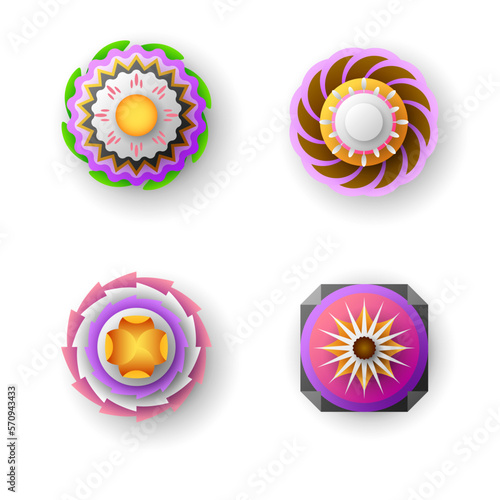 Set Abstract Collection 3D Colors Flower Paper Cut Background Vector Modern Design Style Shadow