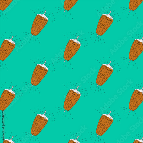 Shawarma Kebab pattern fast food. Seamless pattern. Concept of doner kebab, street food, barbecue, cuisine. Vintage design template, banner. Fresh vegetables. Vector hand drawn sketch illustration.