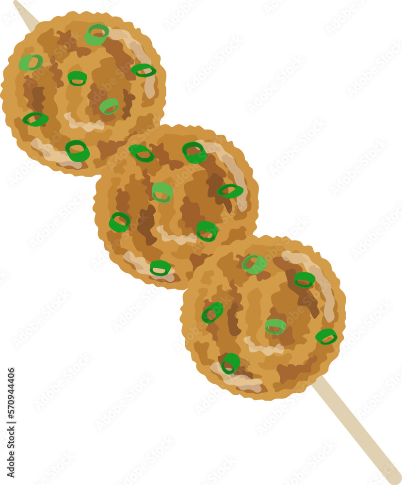 焼き鳥の、つくね団子の串焼きのイラスト 焼き鳥の、つくね団子の串焼きのイラスト