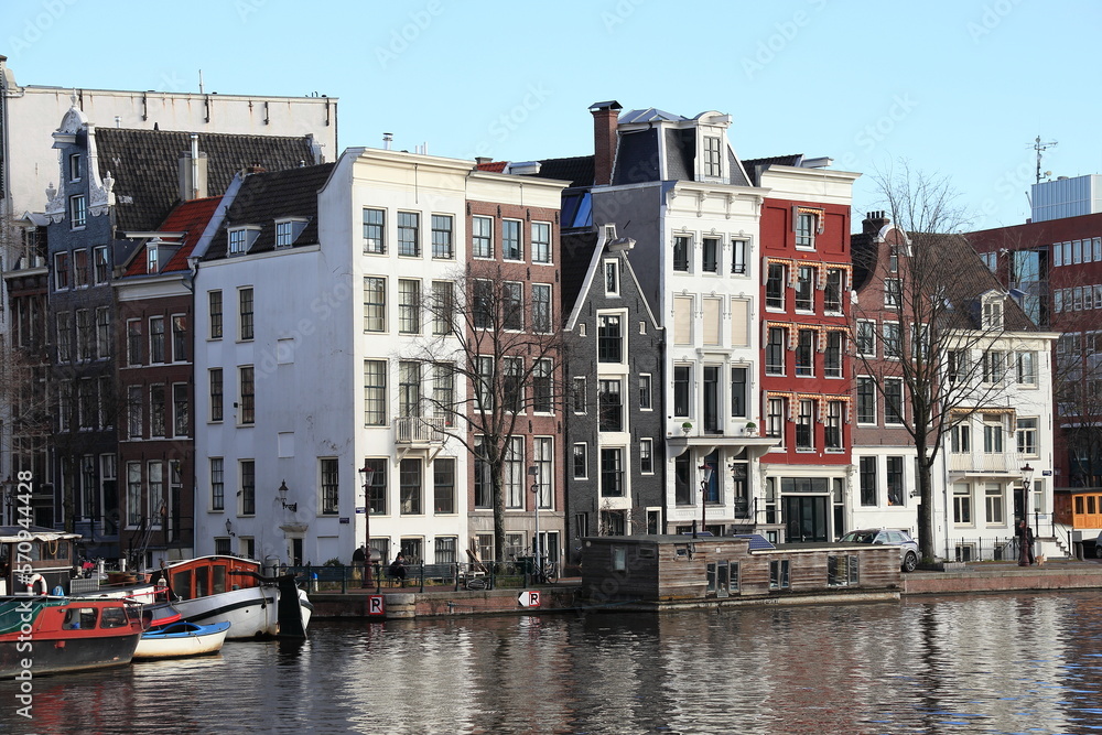 Amsterdam Staalkade Street View with Typical Architecture and Boats, Netherlands