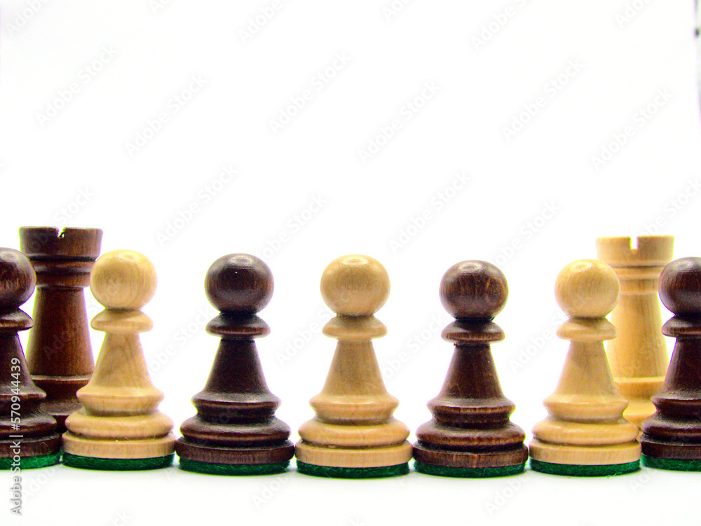 Chess - Strategy and tactics game - Set of pieces and checkerboard (King - Queen - Bishop - Knight - Rook - Pawn) Chess - Strategy and tactics game - Set of pieces and checkerboard (King - Queen - Bishop - Knight - Rook - Pawn)