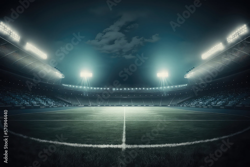 textured soccer game field with neon fog - center, midfield (ai generated) © ImagineDesign