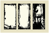 Background frame set with vintage grunge texture in back ink. abstract halftone vector illustration