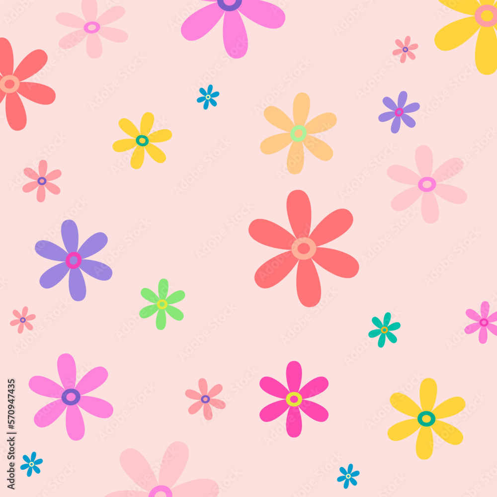group of flower colorful blooming on pink wallpaper background for paper gift and textile