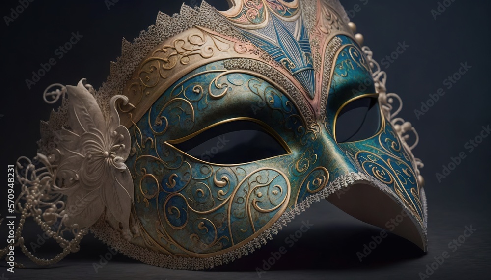 Ilustração do Stock: a blue and gold masquerade mask on a black