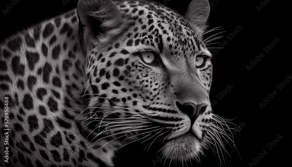Schwarz weiß Portrait von einem Leopard. Perfektes Wandbild - Generative Ai