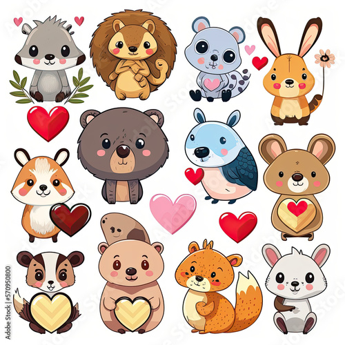 Cute Animal Clipart with Hearts photo