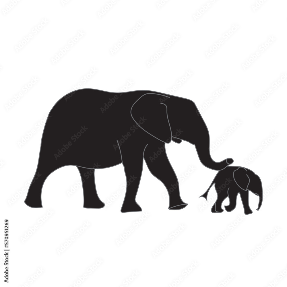 Obraz premium Vector of Mother Elephant with her kid illustration concept with white background