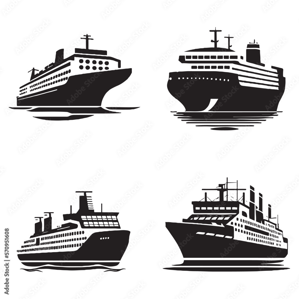 Old and modern boat and ship icon vector black outline design