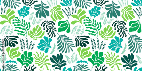 Abstract background with leaves and flowers  Matisse style. Vector seamless pattern with Scandinavian cut out elements.