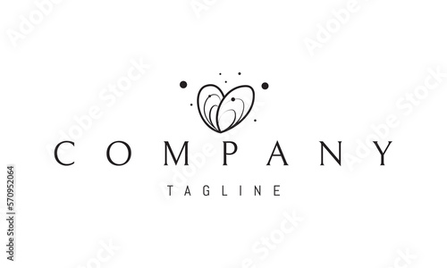Vector logo on which an abstract image of an open oyster in the form of a heart.