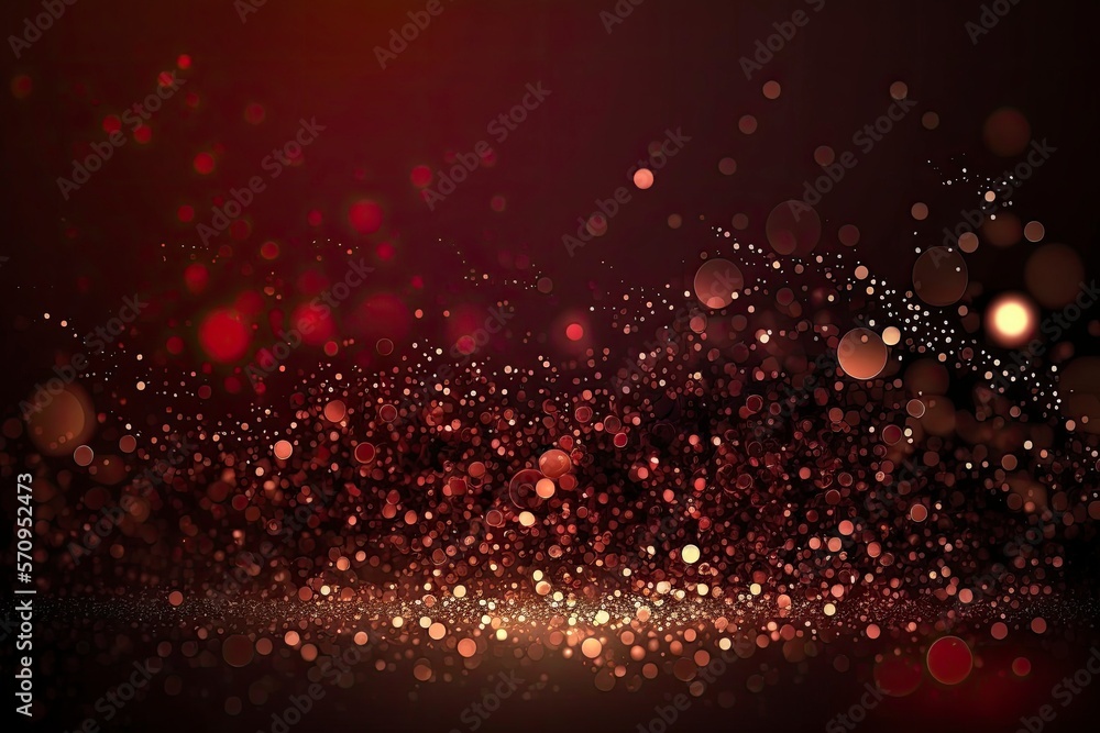Bokeh red. Defocused abstract dark red background, bokeh lights, concept. Dark red texture. Red and silver glow particle abstract background. Generative AI.