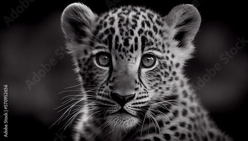 Schwarz weiß Portrait von einem Baby Leopard. Perfektes Wandbild - Generative Ai