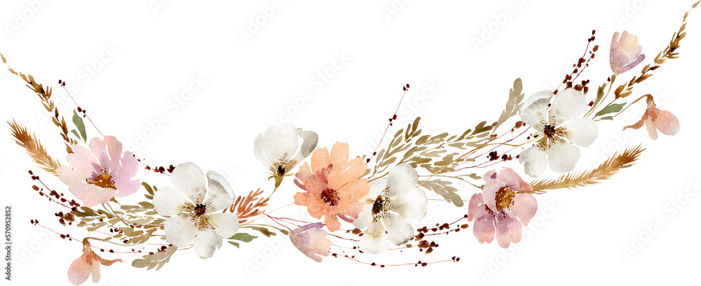 Dried wildflowers set on isolated white background. Herbal botanic set of  dried florals. Stock Illustration