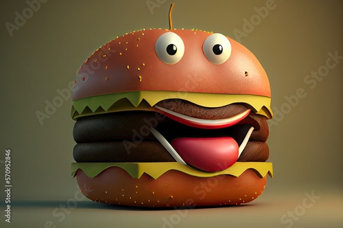 Big Hamburger Very Happy Food Object Generative AI