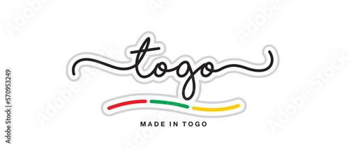 Made in Togo, new modern handwritten typography calligraphic logo sticker, abstract Togo flag ribbon banner