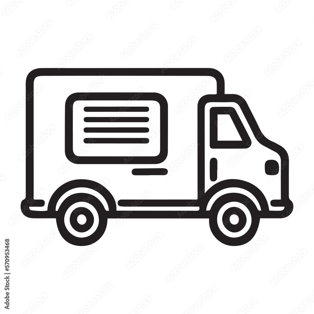 Fast shipping delivery truck flat icon vector black outline design, Shipment truck vector