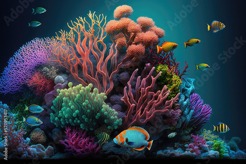 Wallpaper, background, theme, desktop, wall ornament, painting, biome of sea life, beautiful fishes surrounded by colorful corals and sea plants photo