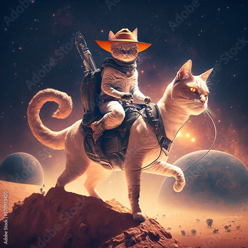 cat musician rides a cat