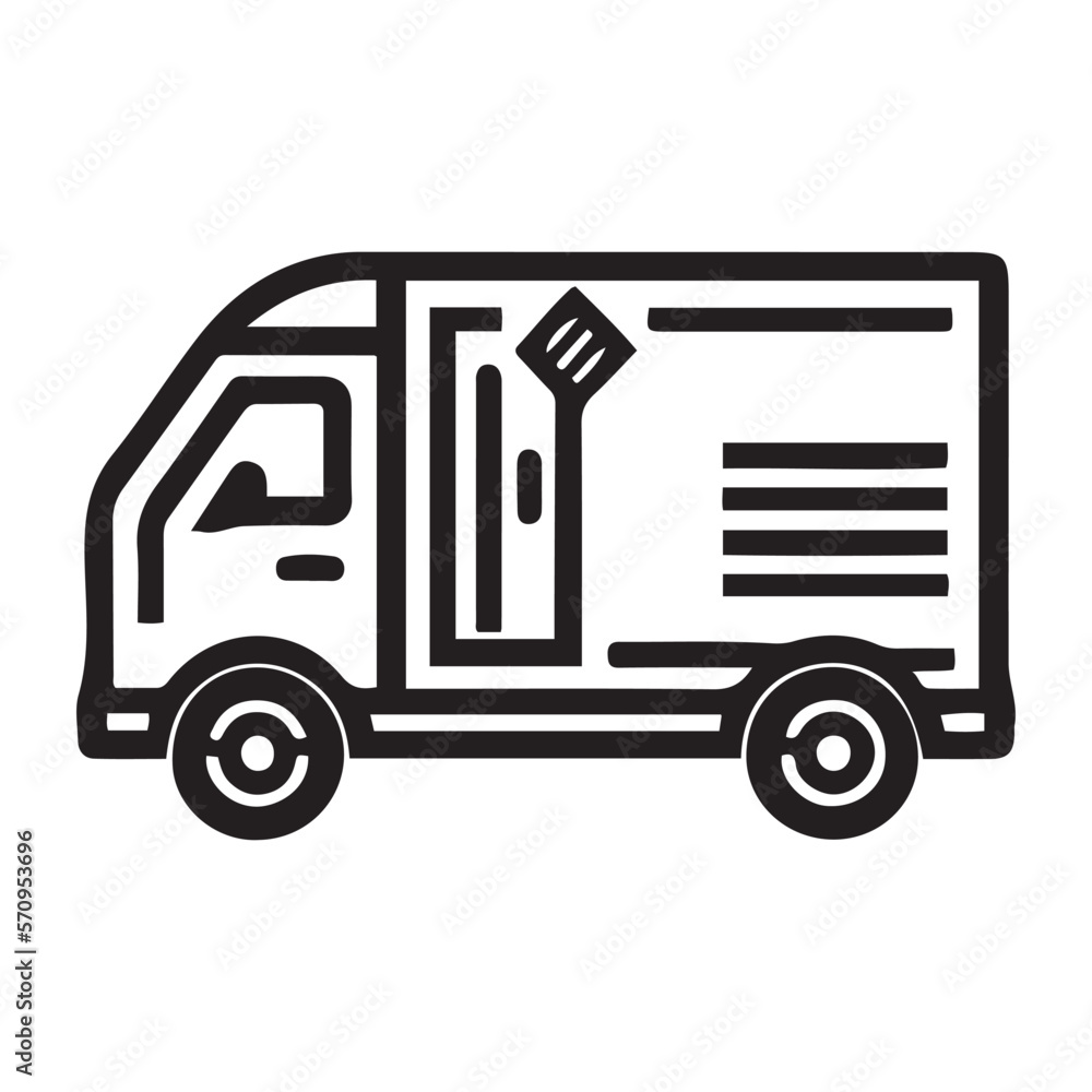 Fast shipping delivery truck flat icon vector black outline design, Shipment truck vector