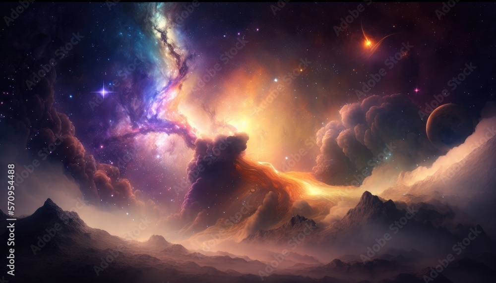 Exploring the Celestial Realms of a Fantasy Space Sky, Ai Generative Exploring the Celestial Realms of a Fantasy Space Sky, Ai Generative