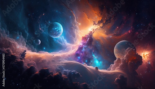 Fototapeta Naklejka Na Ścianę i Meble -  Exploring the Celestial Realms of a Fantasy Space Sky, Ai Generative