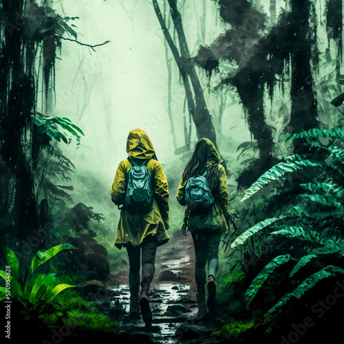 Rain Forest Misty Women Walking 8K HD