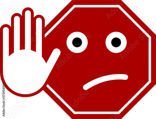 Stop Sign Funny Face with Hand Road Sign Icon. Vector Image.
