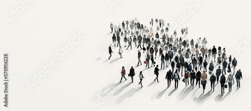 Crowd of people walking, watercolor, Generative AI'