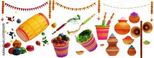 Holi 3d render element isolated in white background