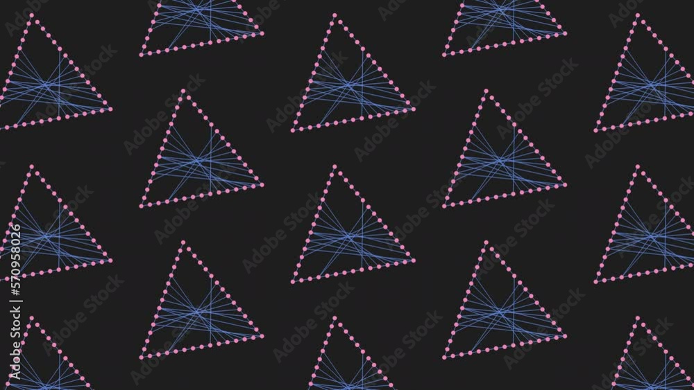 Digital seamless rainbow triangles pattern with neon dots on black gradient, motion abstract corporate, futuristic and business style background Digital seamless rainbow triangles pattern with neon dots on black gradient, motion abstract corporate, futuristic and business style background