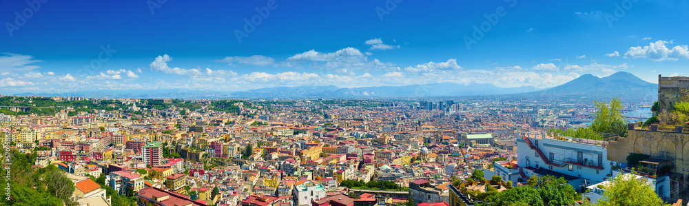 Naples, Italy. Panoramic view of the city center from the hill of San Martino, Vomero district. August 24, 2022.