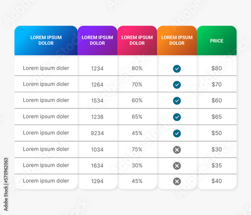 Subscription Plans Price Comparison Table Infographic Design Template