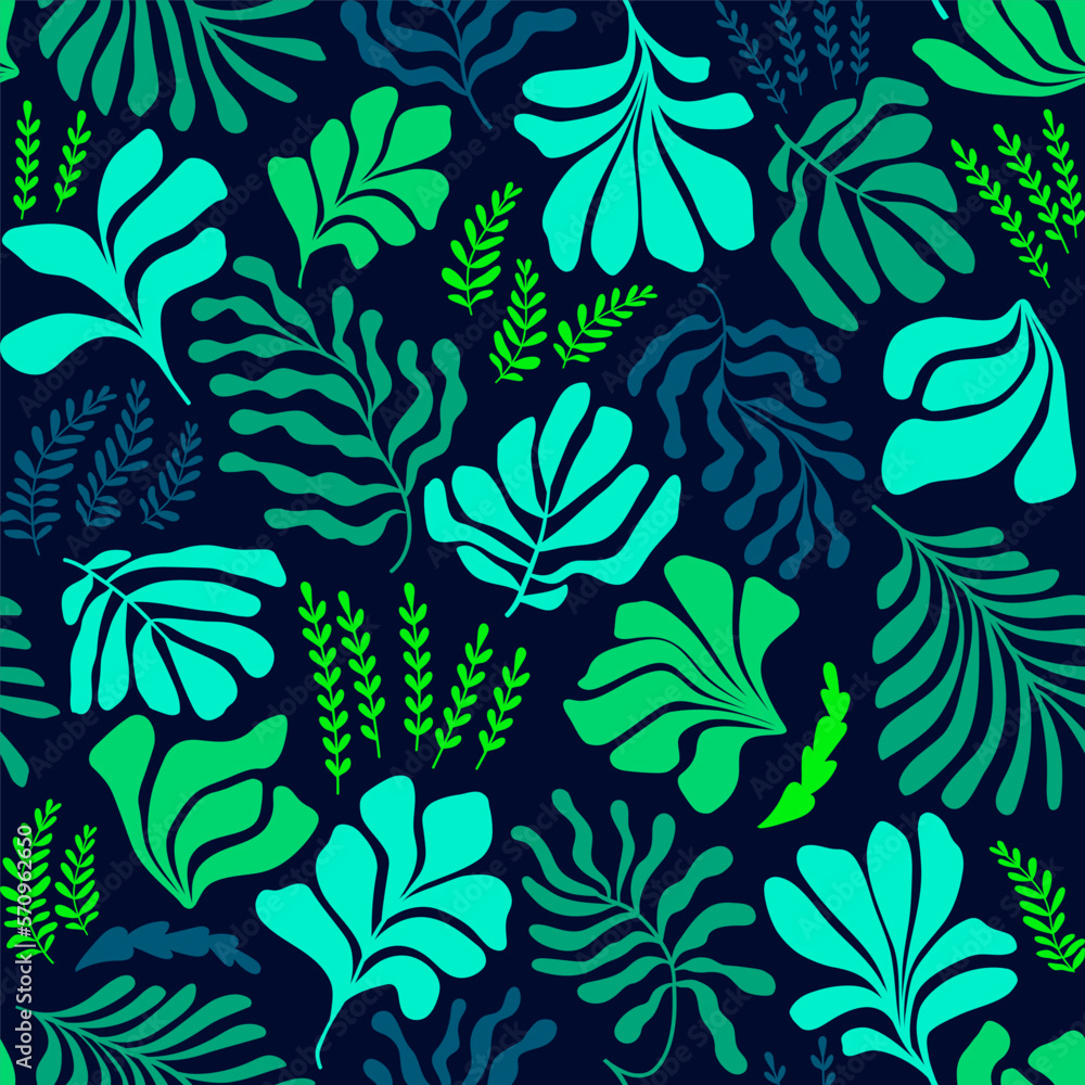 Abstract background with leaves and flowers, Matisse style. Vector seamless pattern with Scandinavian cut out elements. Abstract background with leaves and flowers, Matisse style. Vector seamless pattern with Scandinavian cut out elements.