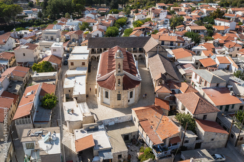 Aerial view of Monastery of the Holy Cross in Omodos town in Troodos Mountains on Cyprus island country photo