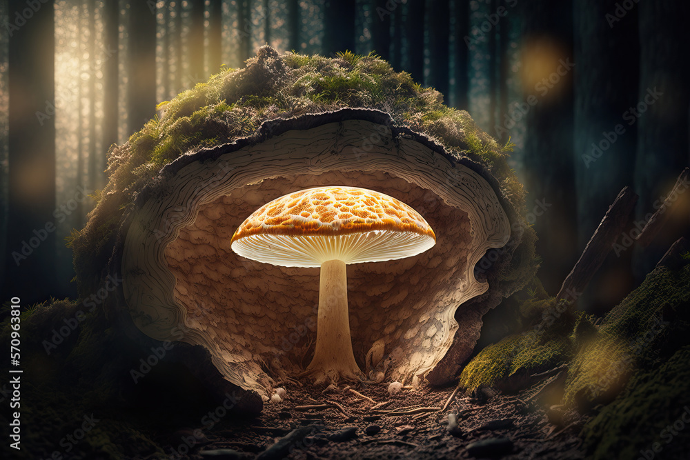 magic mushroom in an enchanted forest. The concept of fairy tales ...