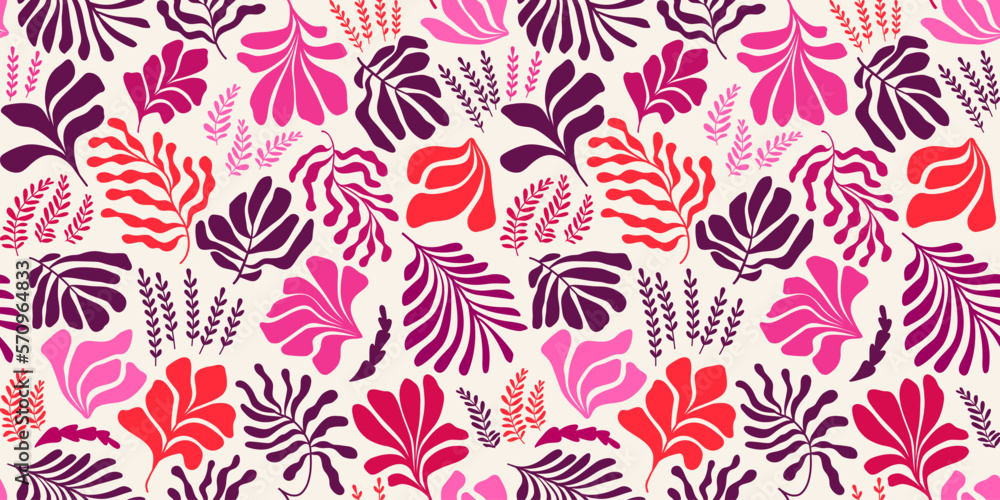 Abstract background with leaves and flowers, Matisse style. Vector seamless pattern with Scandinavian cut out elements. Abstract background with leaves and flowers, Matisse style. Vector seamless pattern with Scandinavian cut out elements.